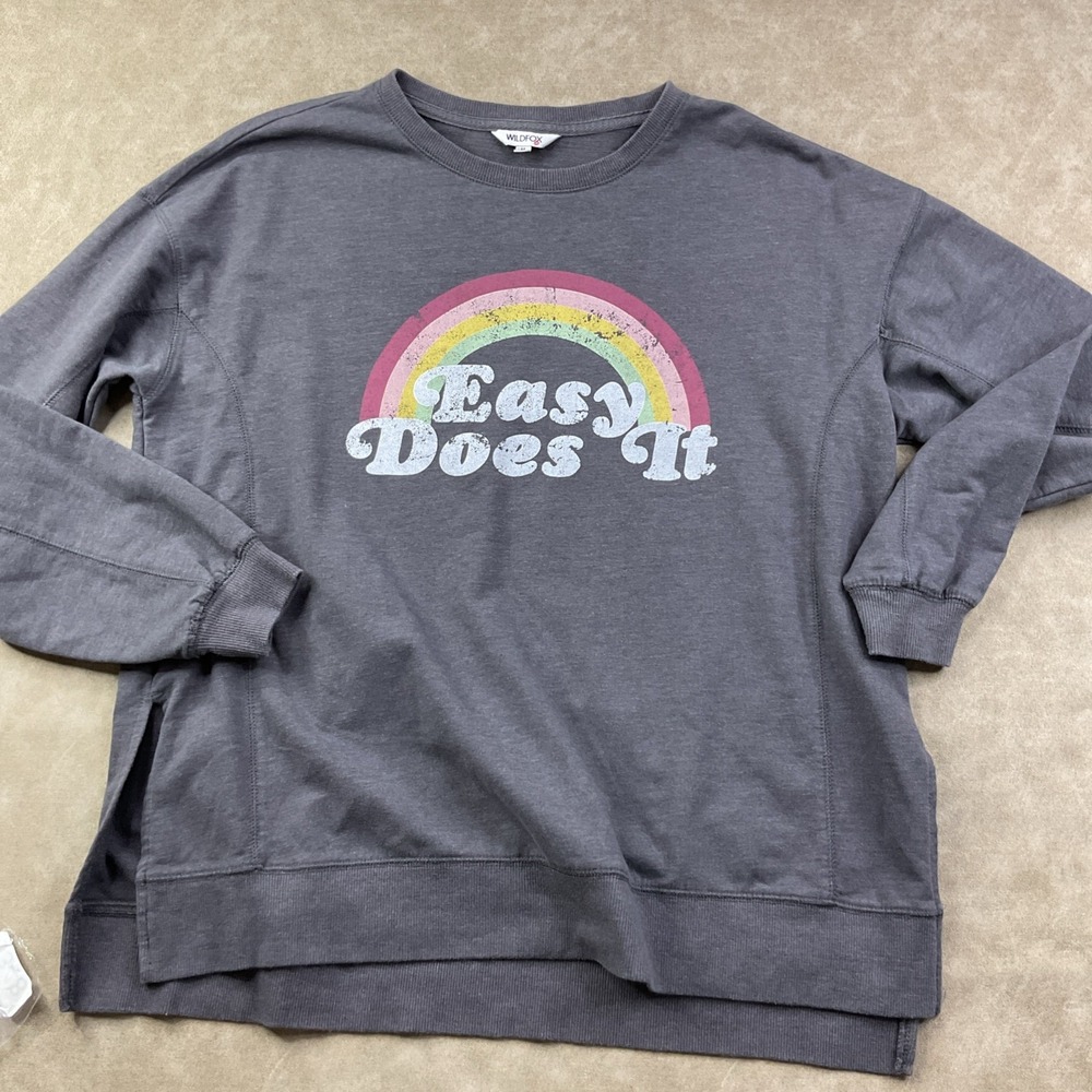 Wildfox Sweatshirt Women Sz M Pullover Rainbow Statement Easy Does It Loose Fit - Picture 7 of 8